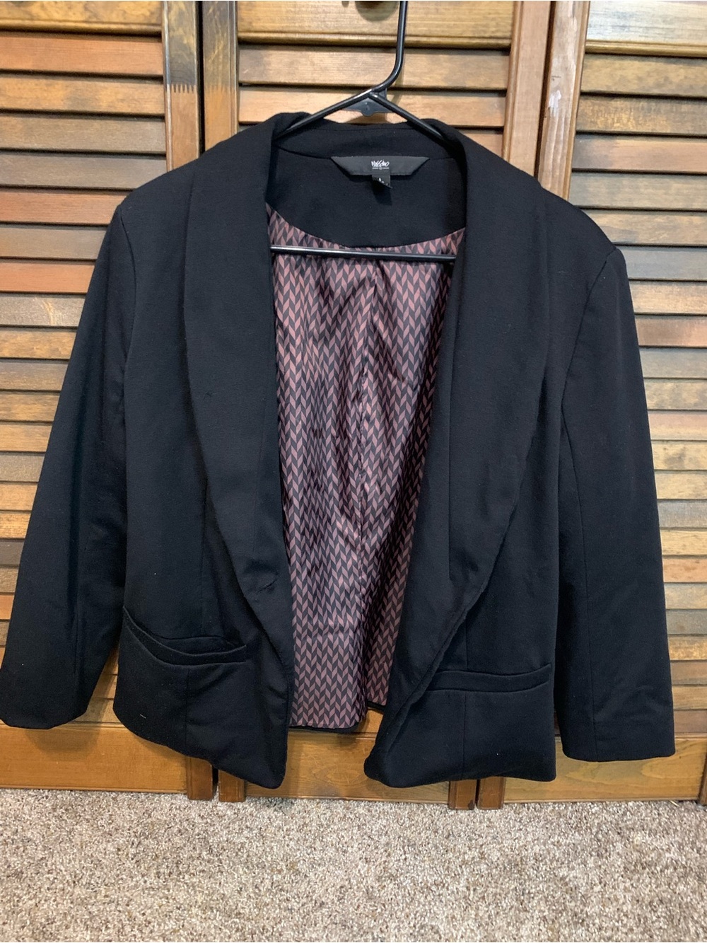 Massimo Black Open-Front Blazer with Patterned Lining